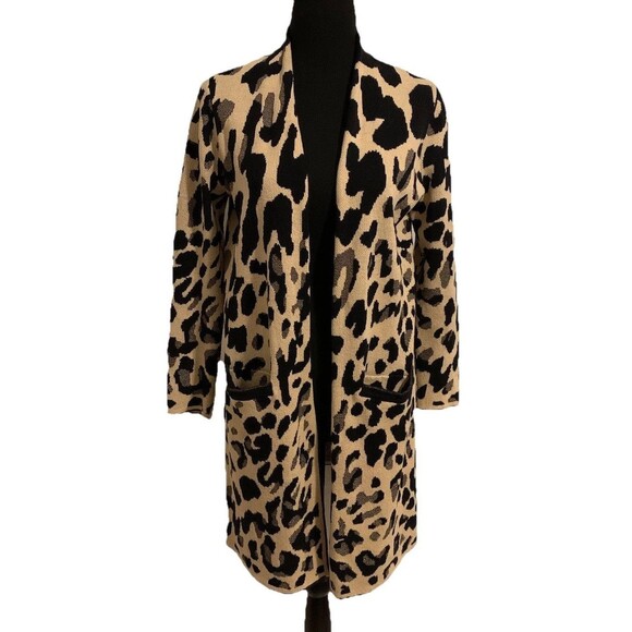 Chico's Sweaters - Chicos Size 0 Petite 0P Womens Small Petite Cardigan Open Leopard Print Pockets